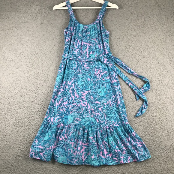 LILLY PULITZER Dress Size XXS Collins Knee Length Bermuda Blue Print Tie Waist - Picture 4 of 12